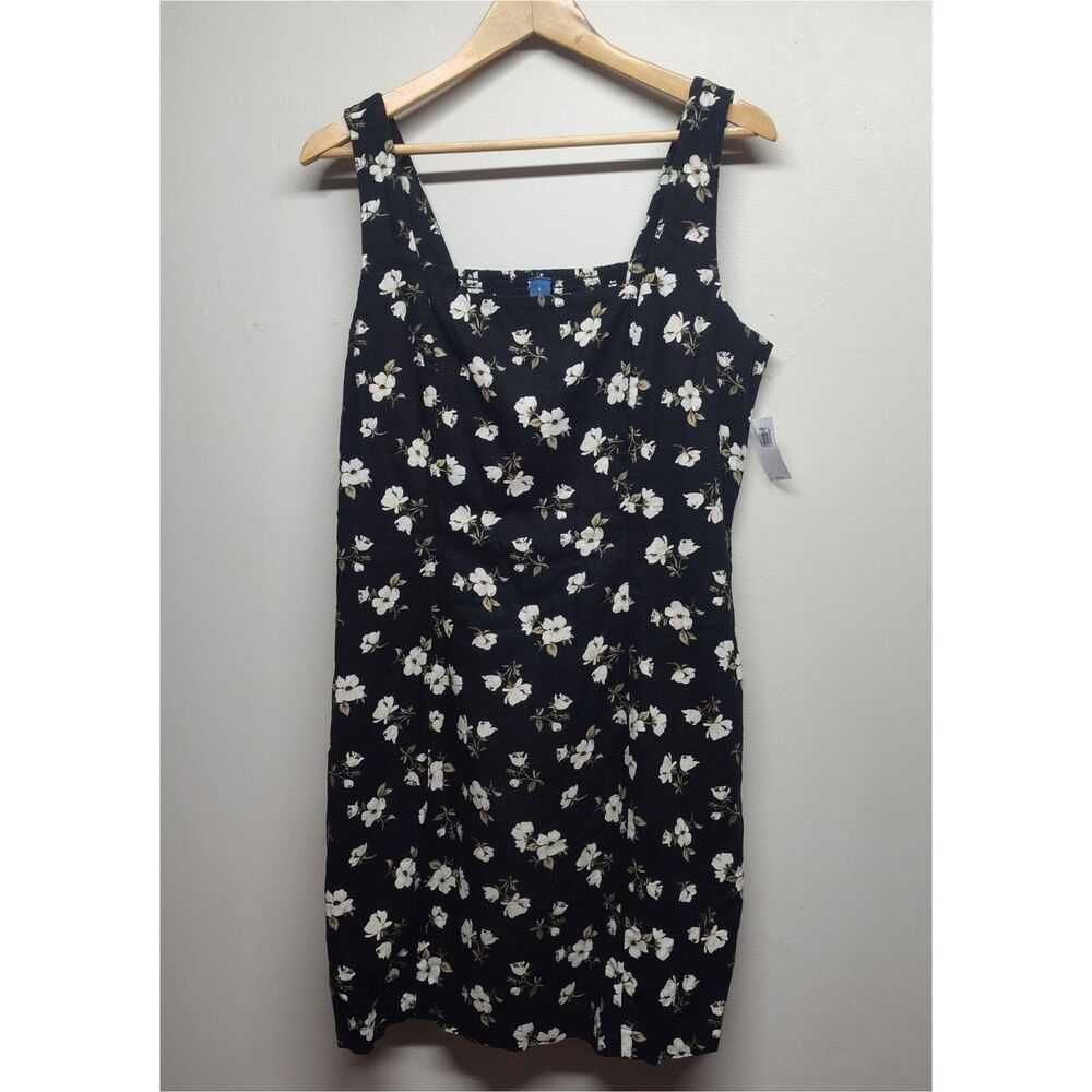 Old Navy Mini Dress Women L Black Floral Linen Sleeveless Feminine Casual